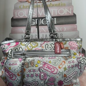 Coach Multicolor Butterfly Print Tote with Silver Trim Baby Travel Bag